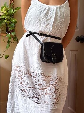 Indie sleaze boho festival classic black leather saddle bag